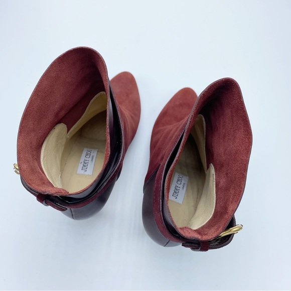 Jimmy Choo size 6.5 /36.5 Maroon Burgundy Ankle Booties Boots with Gold Hardware - Picture 9 of 11